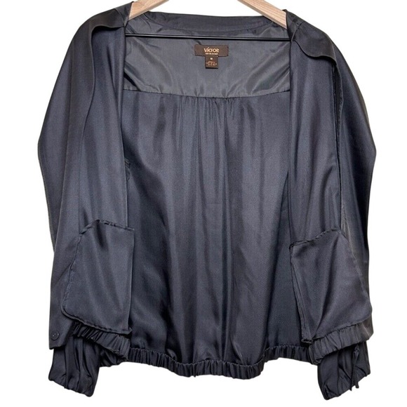 Victor Alfaro 100% Silk Lightweight Gunmetal Gray Zip Bomber Jacket Size 16 - Picture 3 of 7